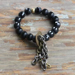 10mm Faceted Black Agate with Vintage Coin & Tassel