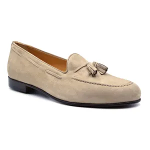 16-580-BON NAPLES Italian Kid Suede Tassel Loafer, Bone