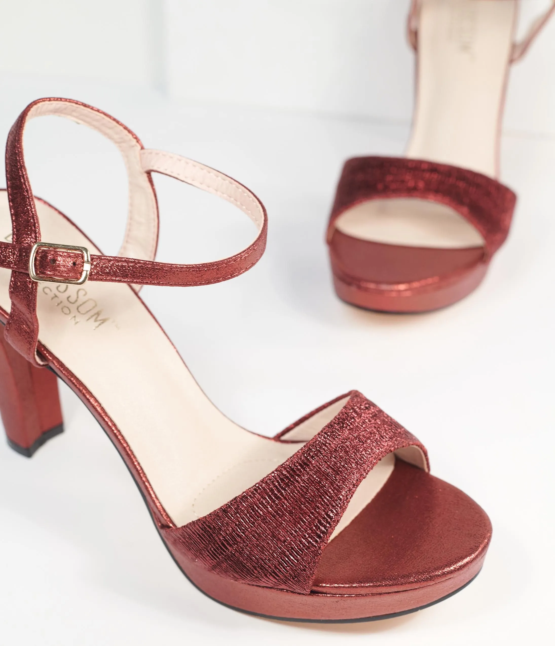 1970s Wine Peep Toe Platform Heels