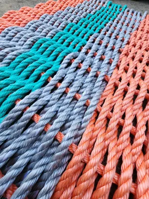 5 Stripe Mat Lobster Rope Mat Coral Orange, Light Gray and Teal