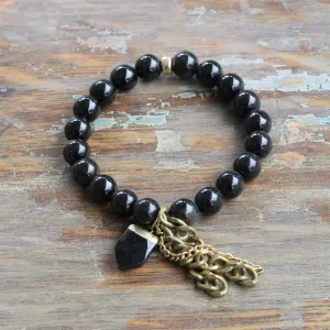 8mm Black Tourmaline with Tassel & Charm