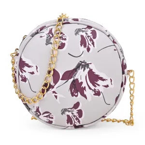 ADISA Women Girls Floral Print Round Sling Bag (Grey-Burgundy)