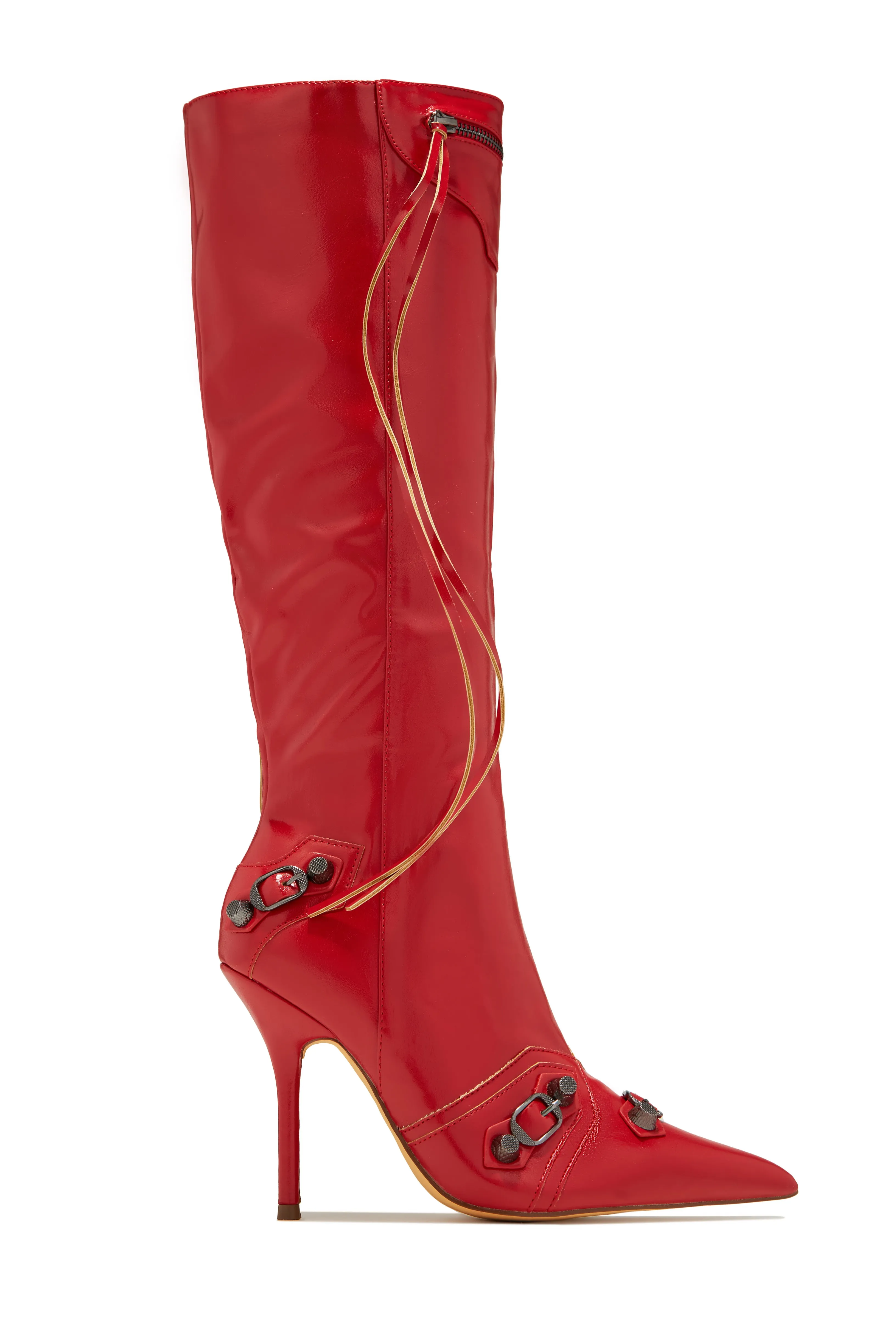 Adison Metallic Knee High Boots - Red