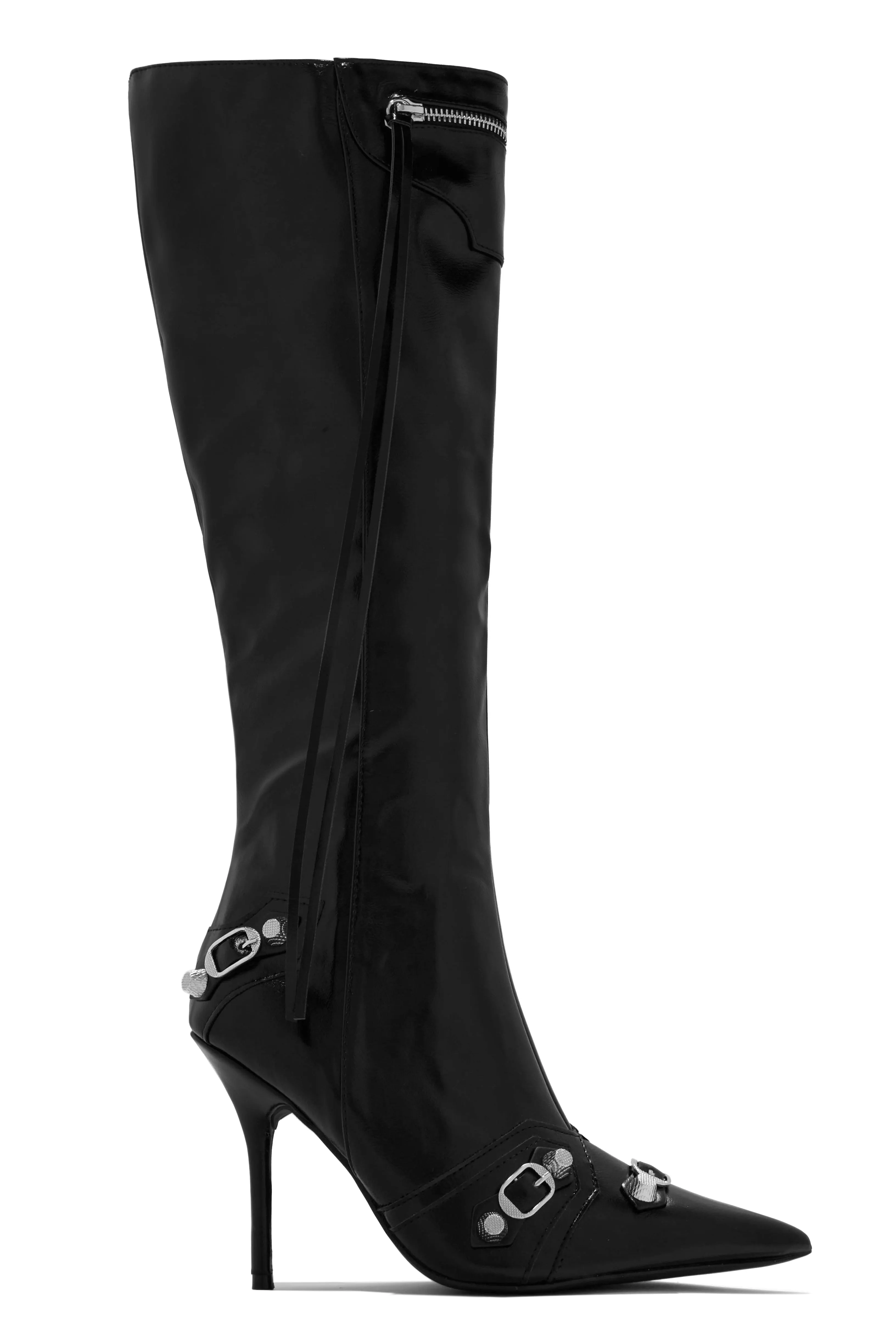 Adison Metallic Knee High Boots - Red