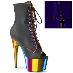 Adore-1021RC-02 Black Faux Leather/Rainbow Chrome, 7" Heels