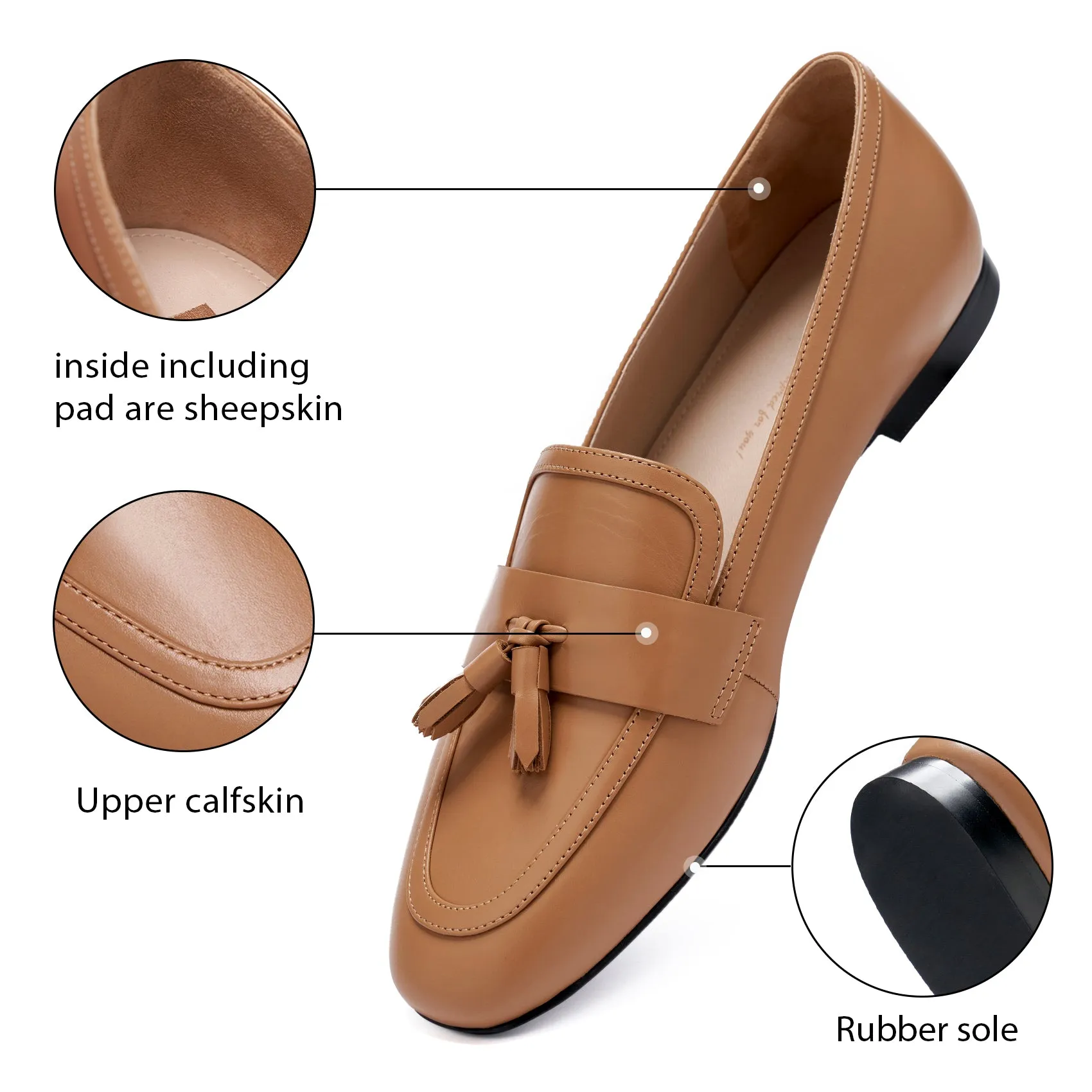 AiciBerllucci  Women's Loafer Shoes Casual   Brown  Leather Flat Shoes for Women Ladies Tassel