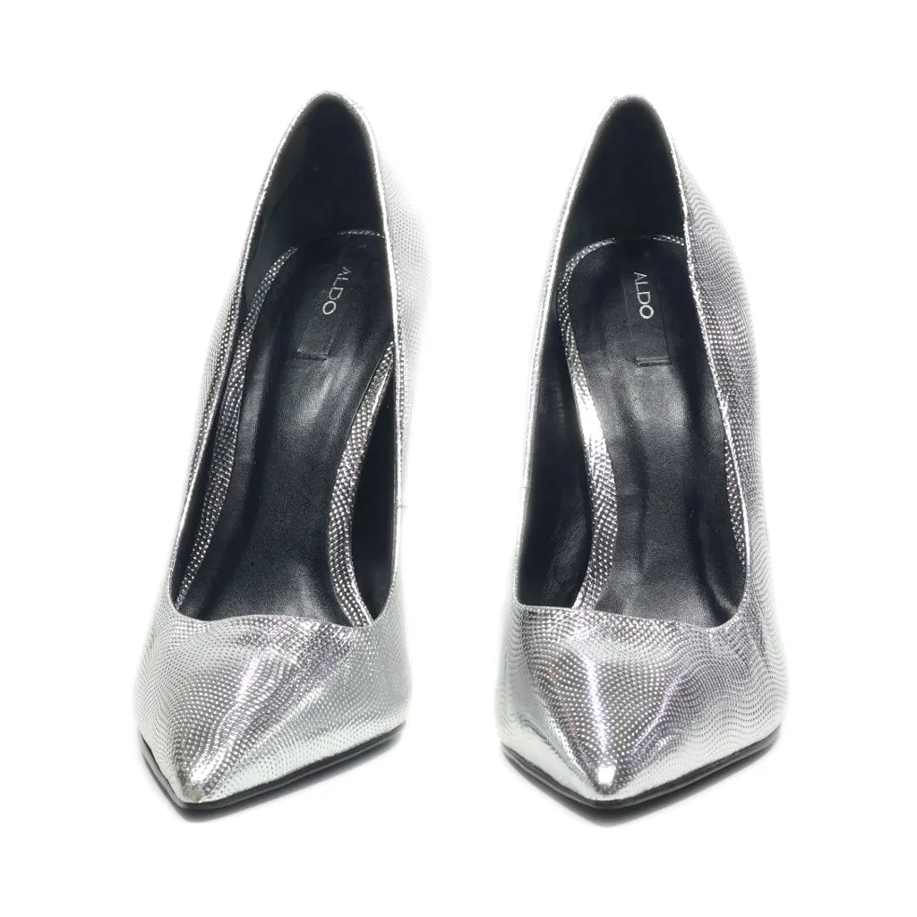 Aldo Kitten Heels Leather Silver Colour For Women