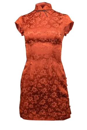 Alexa Chung - Burnt Orange Floral Print Silk Blend Dress Sz 2