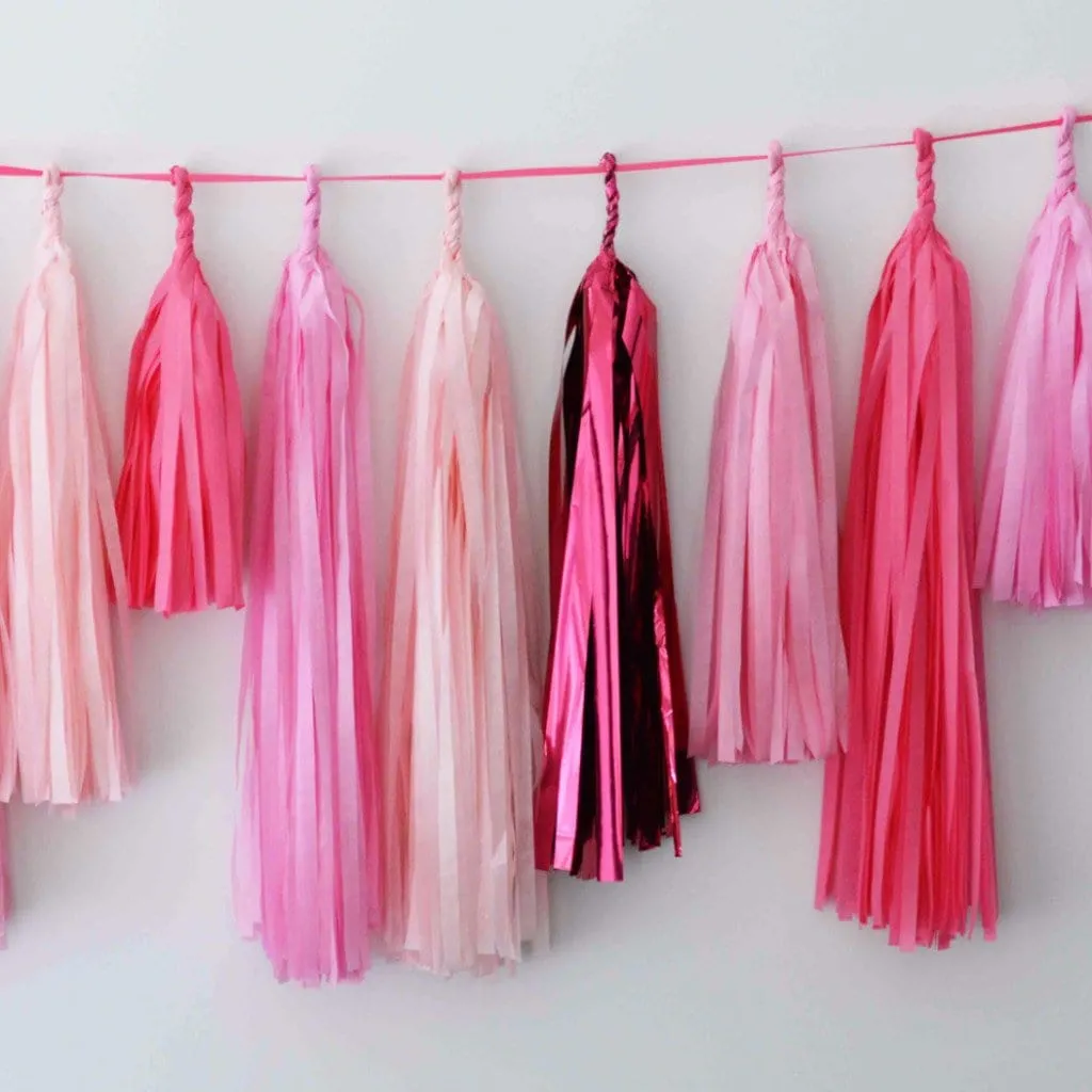 All Pink tissue paper tassel garland - various lenghts