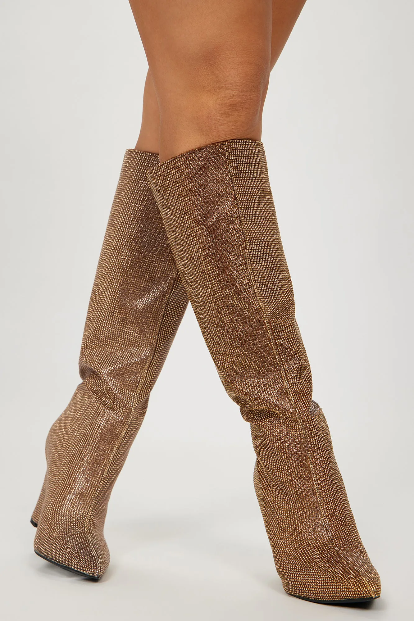 All The Glam Rhinestone Knee High Boots - Gold