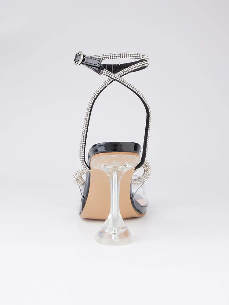 Amozae-Sparkling Bow Square Toe High Heels