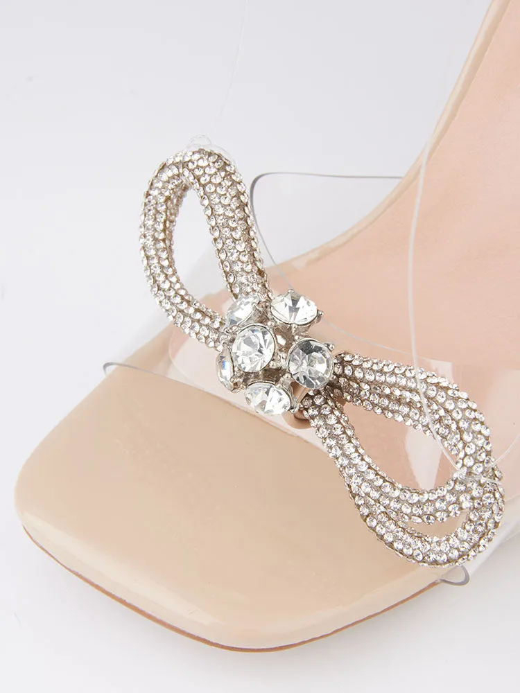 Amozae-Sparkling Bow Square Toe High Heels