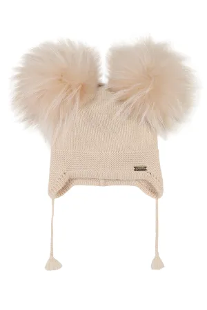 Angora Double pompom tassel hat / Beige