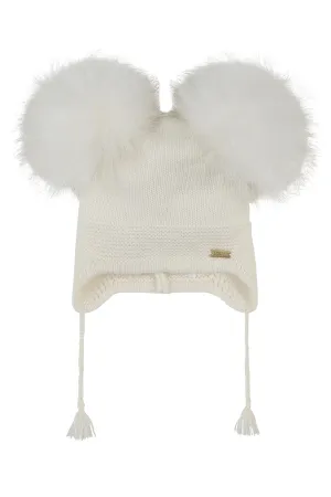 Angora Double pompom tassel hat / Ivory