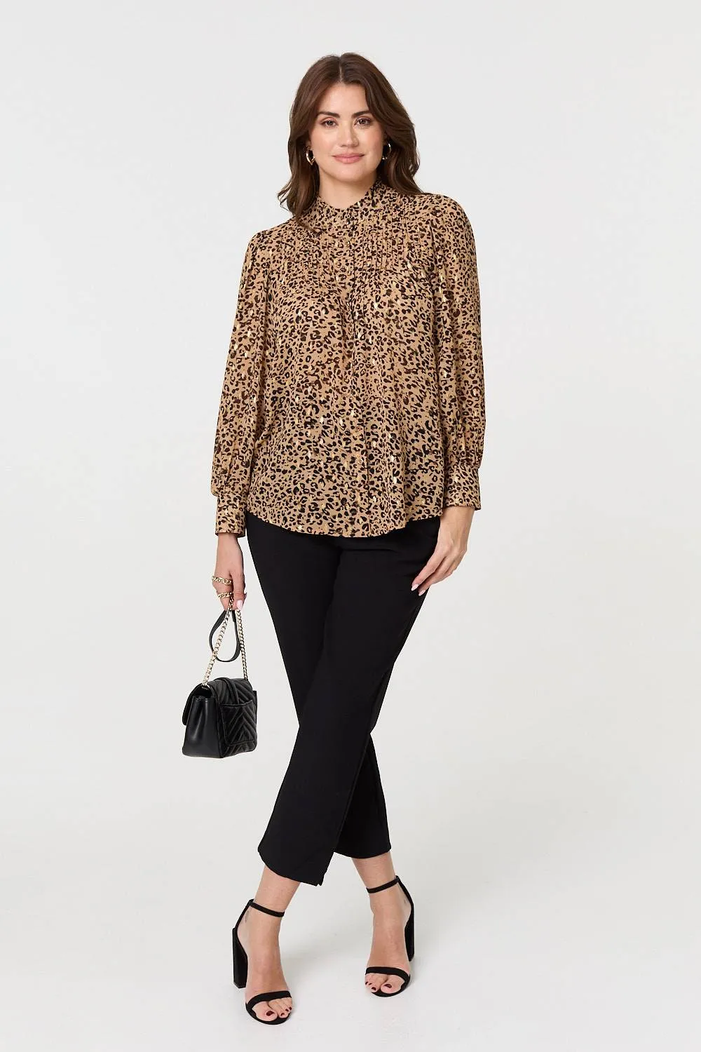 Animal Print High Neck Loose Fit Blouse