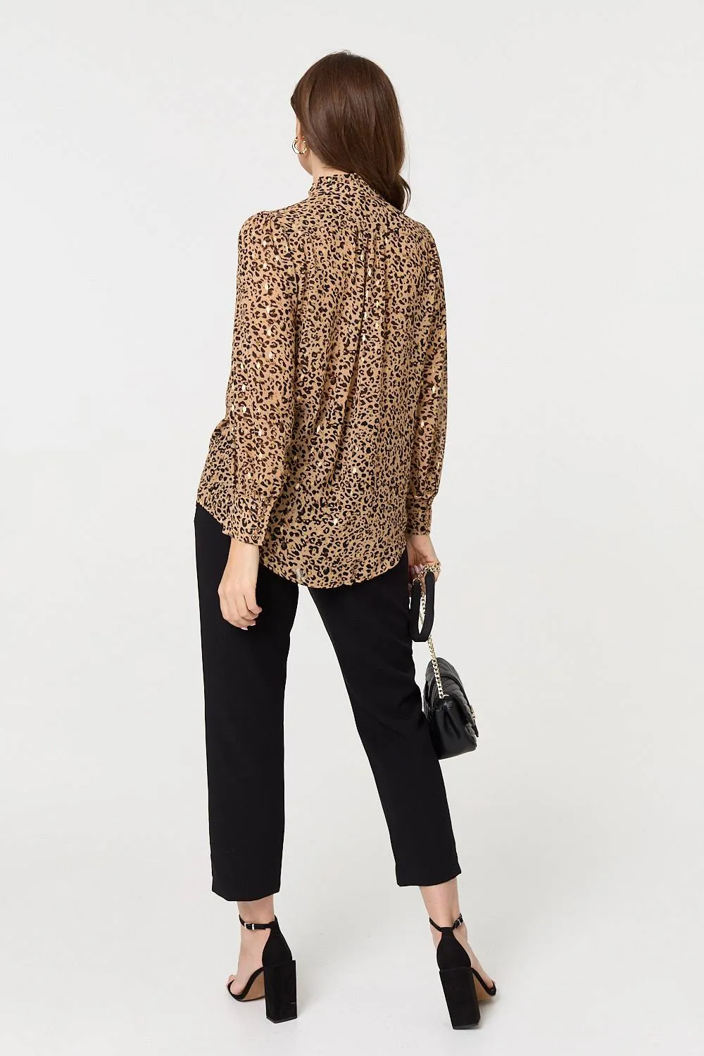 Animal Print High Neck Loose Fit Blouse