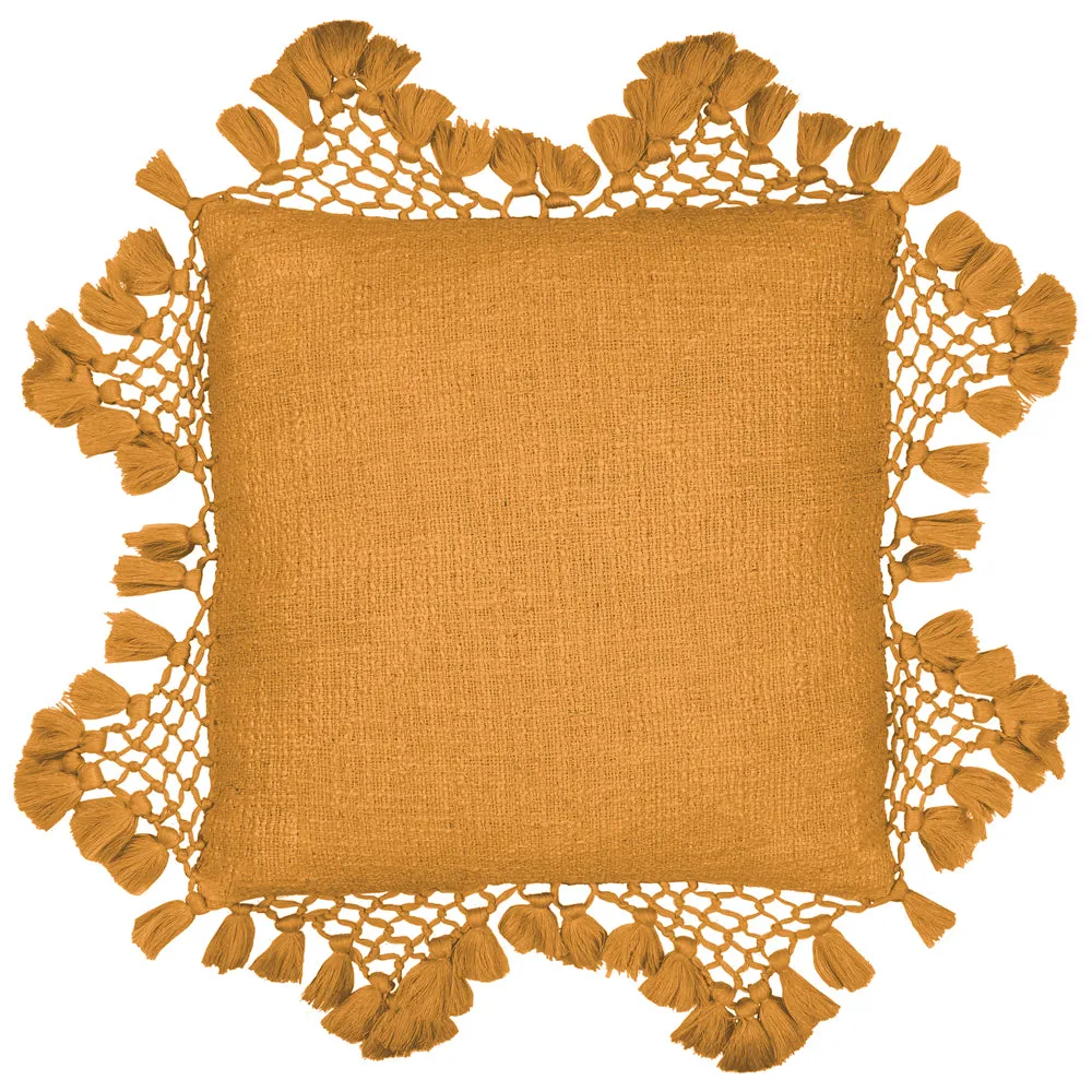 Anko Macrame Tassel Trim Cushion Ginger