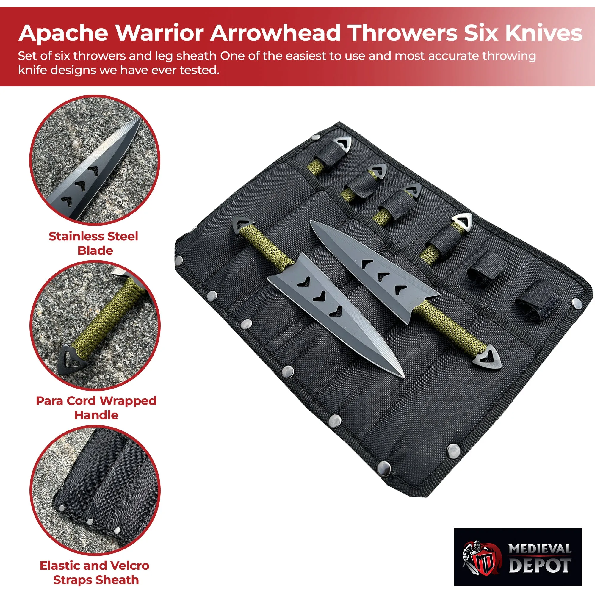 Apache Warrior Arrowhead Throwers Six Knives