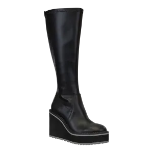 APEX in BLACK Wedge Knee High Boots