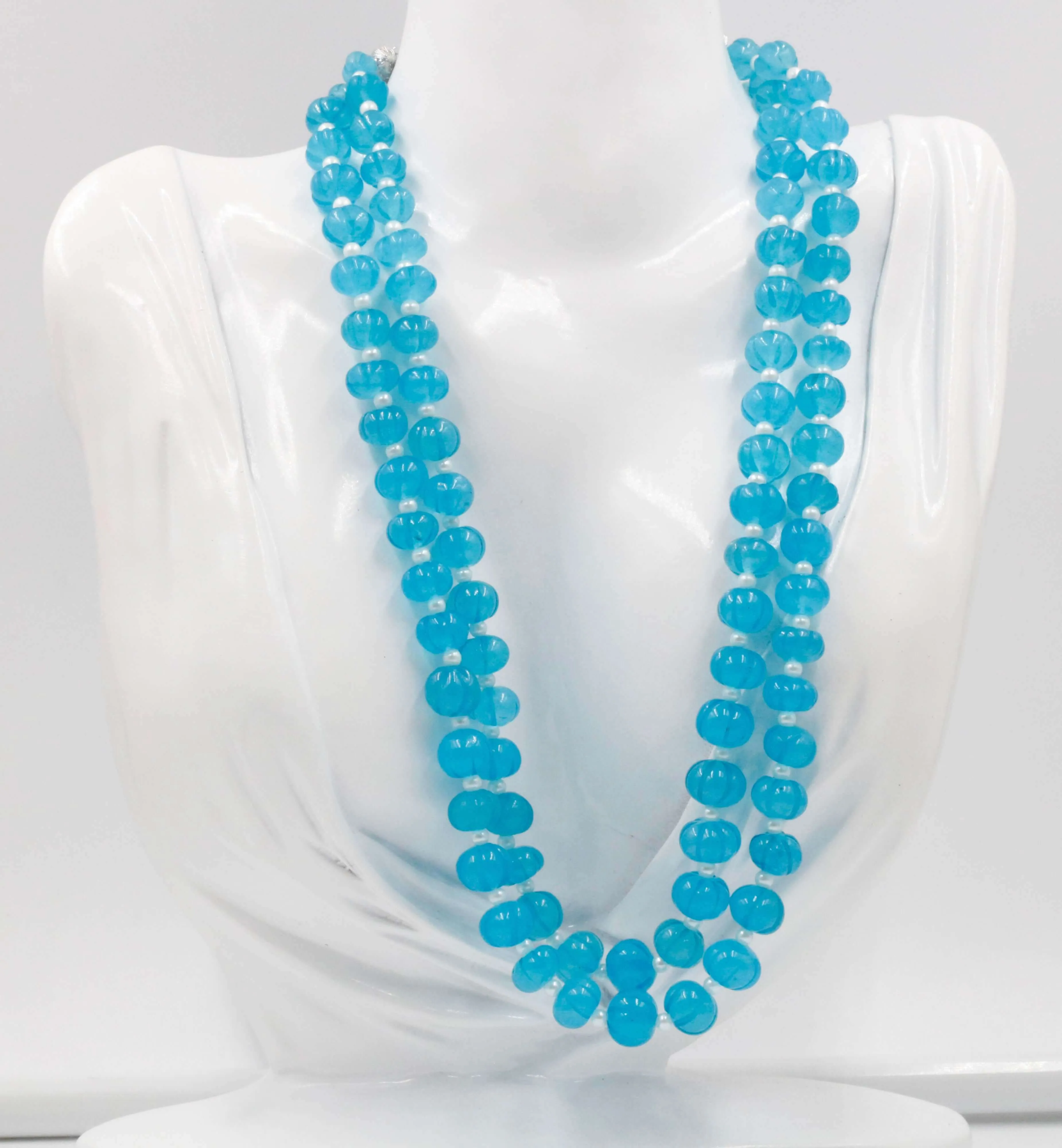 Aqua Blue Quartz Necklace Blue Quartz Beaded Necklace Blue Gemstone Necklace Indian Necklace Sarafa Necklace Quartz Jewelry SKU 6142885