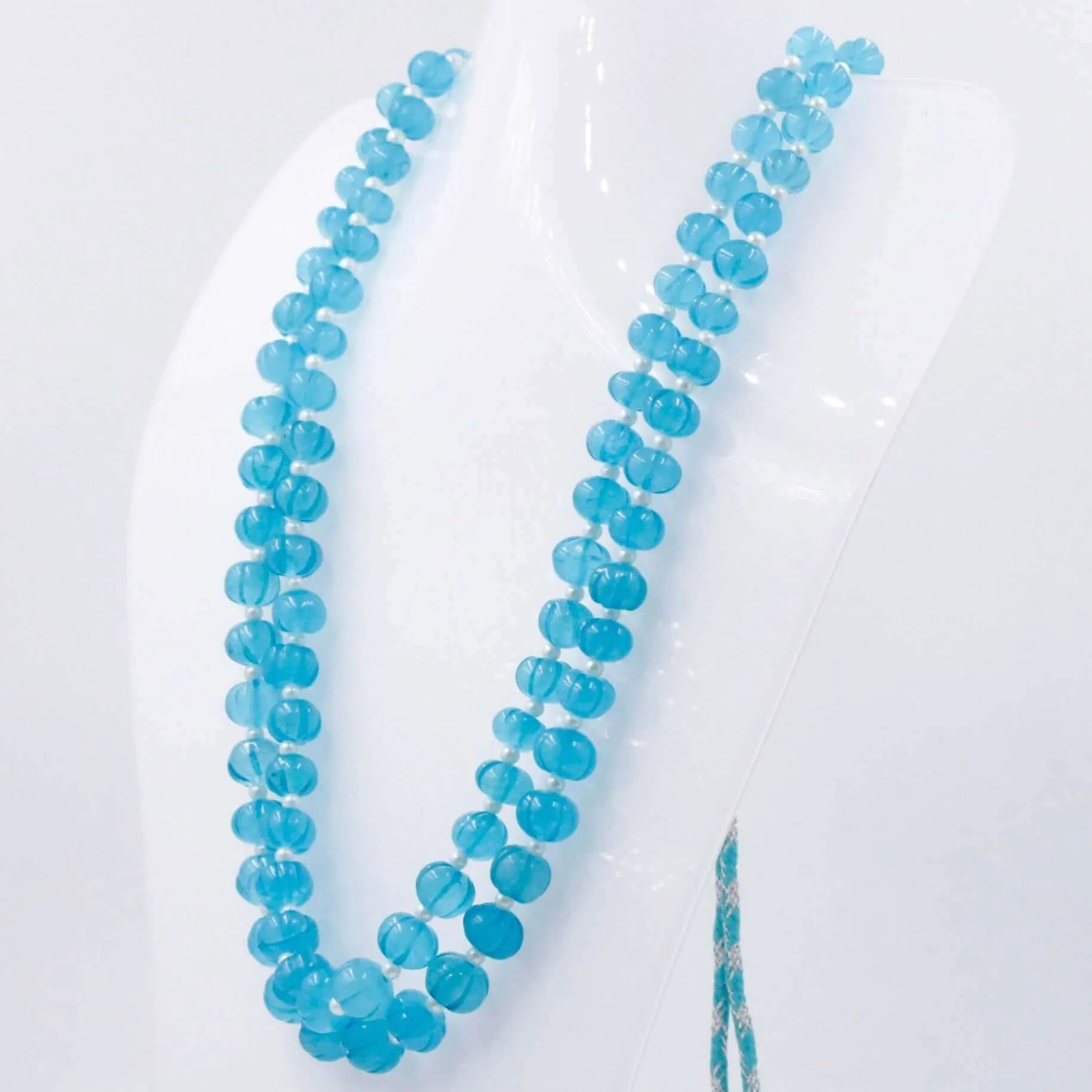 Aqua Blue Quartz Necklace Blue Quartz Beaded Necklace Blue Gemstone Necklace Indian Necklace Sarafa Necklace Quartz Jewelry SKU 6142885