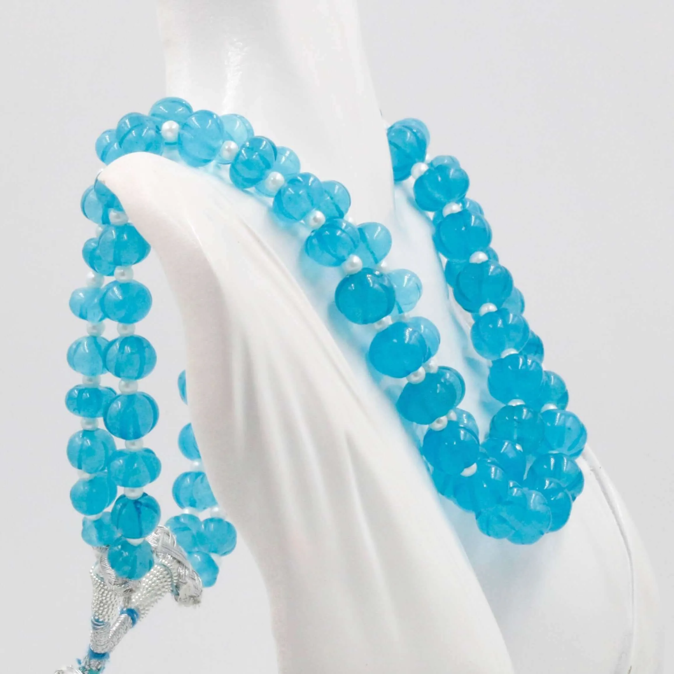 Aqua Blue Quartz Necklace Blue Quartz Beaded Necklace Blue Gemstone Necklace Indian Necklace Sarafa Necklace Quartz Jewelry SKU 6142885