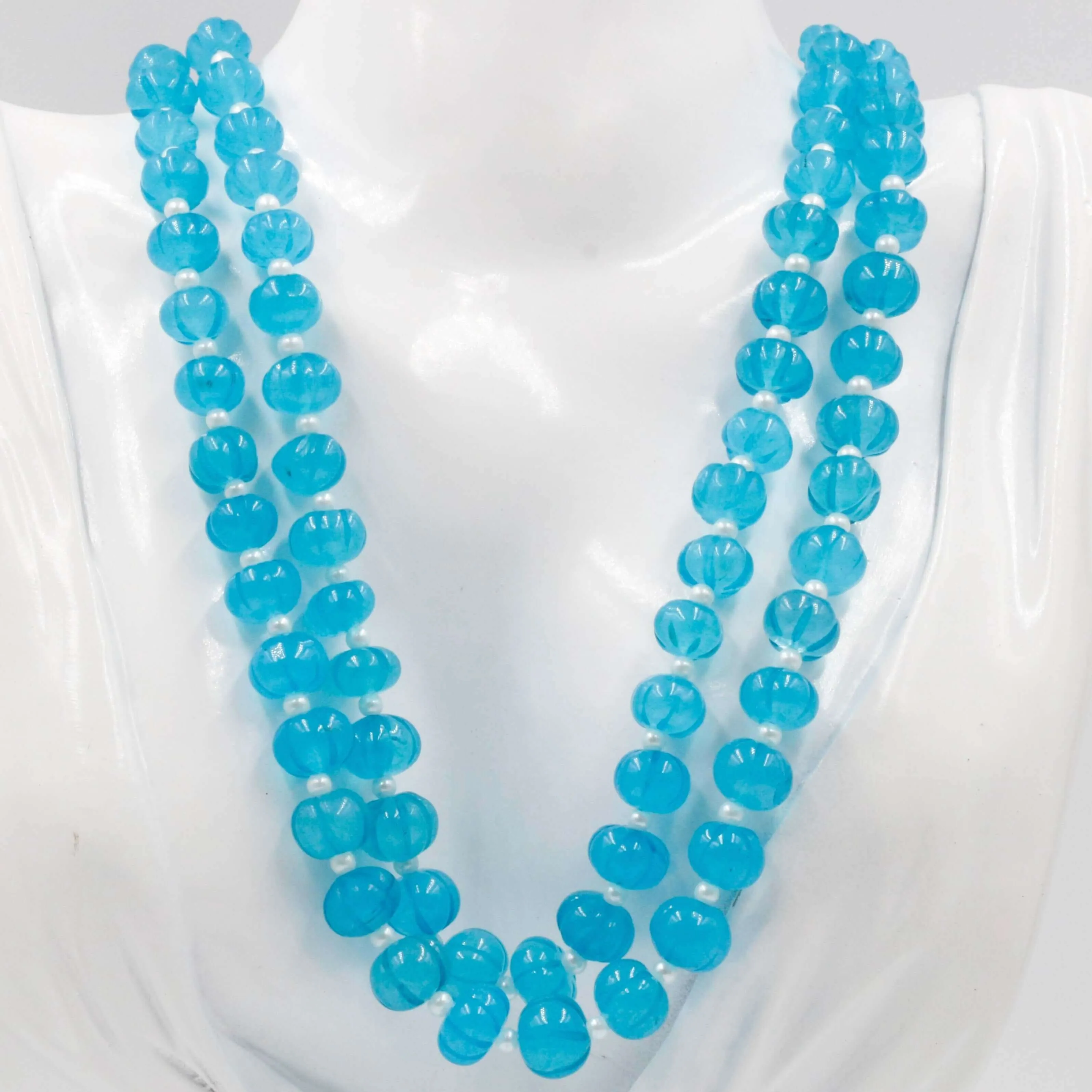 Aqua Blue Quartz Necklace Blue Quartz Beaded Necklace Blue Gemstone Necklace Indian Necklace Sarafa Necklace Quartz Jewelry SKU 6142885