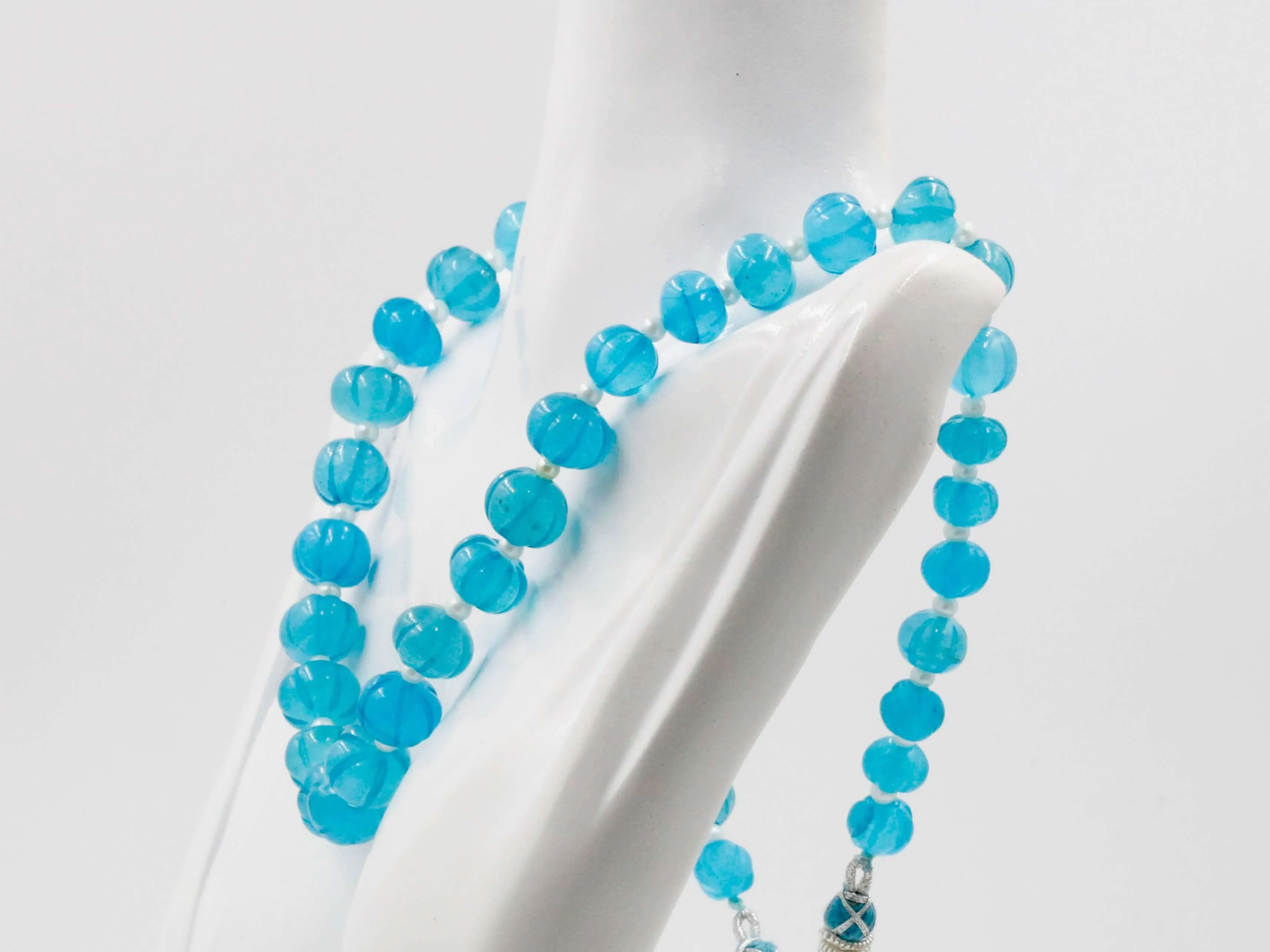 Aqua Blue Quartz Necklace Blue Quartz Beaded Necklace Blue Gemstone Necklace Indian Necklace Sarafa Necklace Quartz Jewelry SKU 6142886