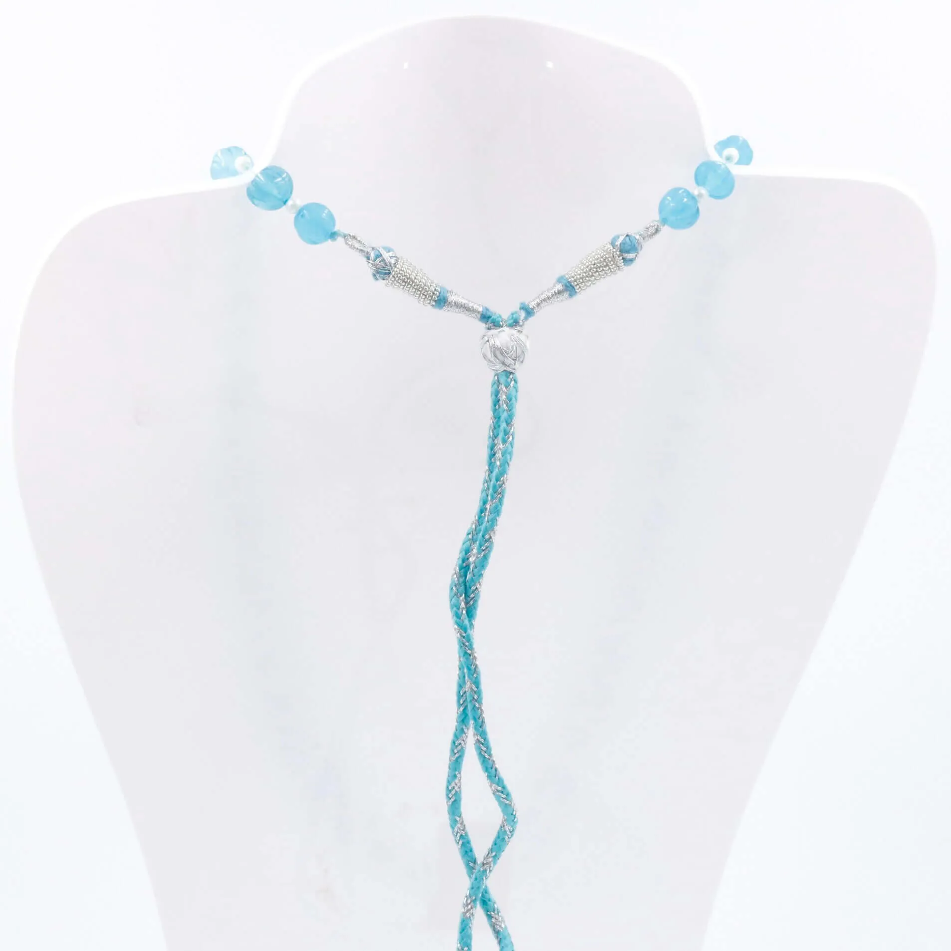 Aqua Blue Quartz Necklace Blue Quartz Beaded Necklace Blue Gemstone Necklace Indian Necklace Sarafa Necklace Quartz Jewelry SKU 6142886