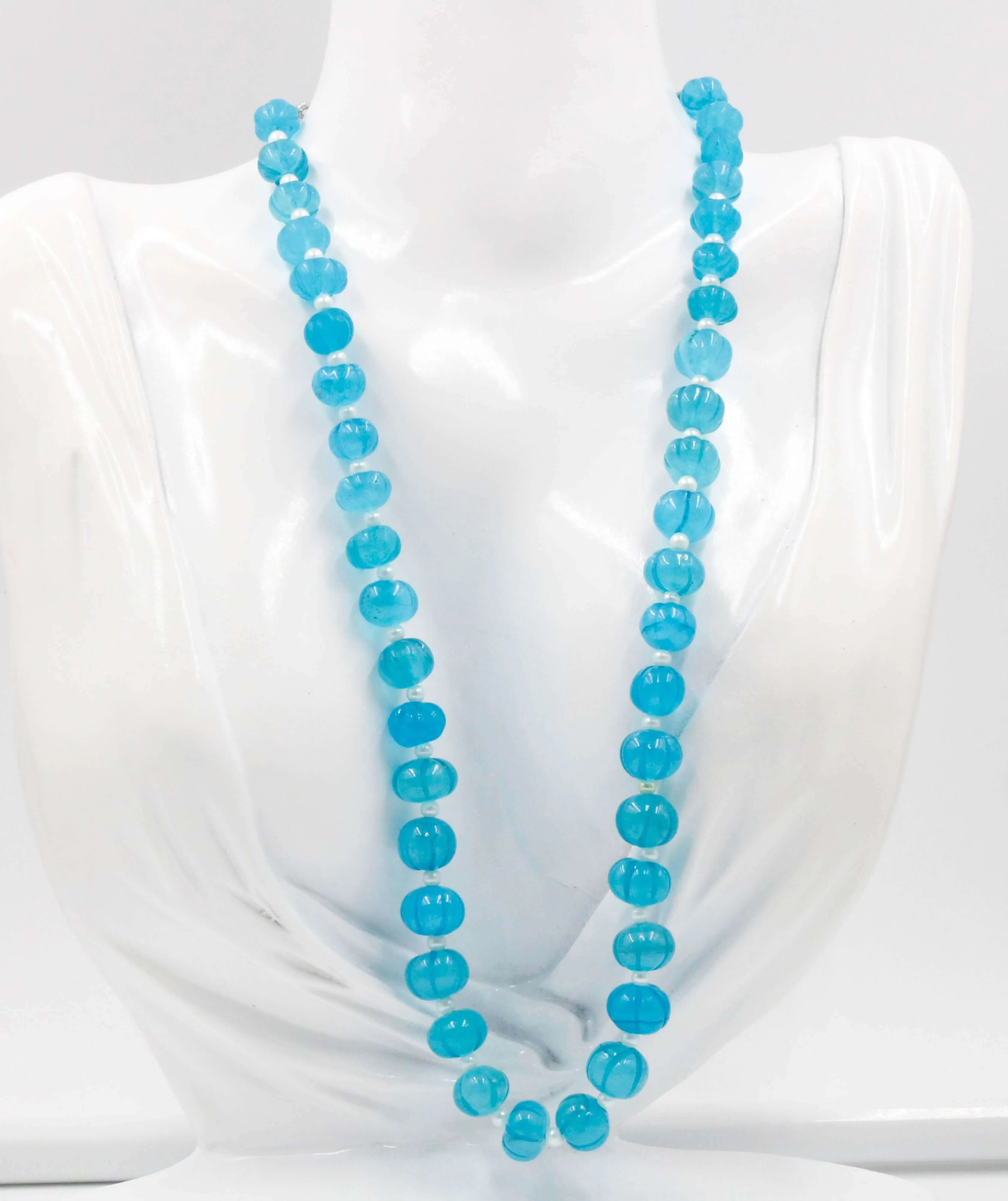 Aqua Blue Quartz Necklace Blue Quartz Beaded Necklace Blue Gemstone Necklace Indian Necklace Sarafa Necklace Quartz Jewelry SKU 6142886