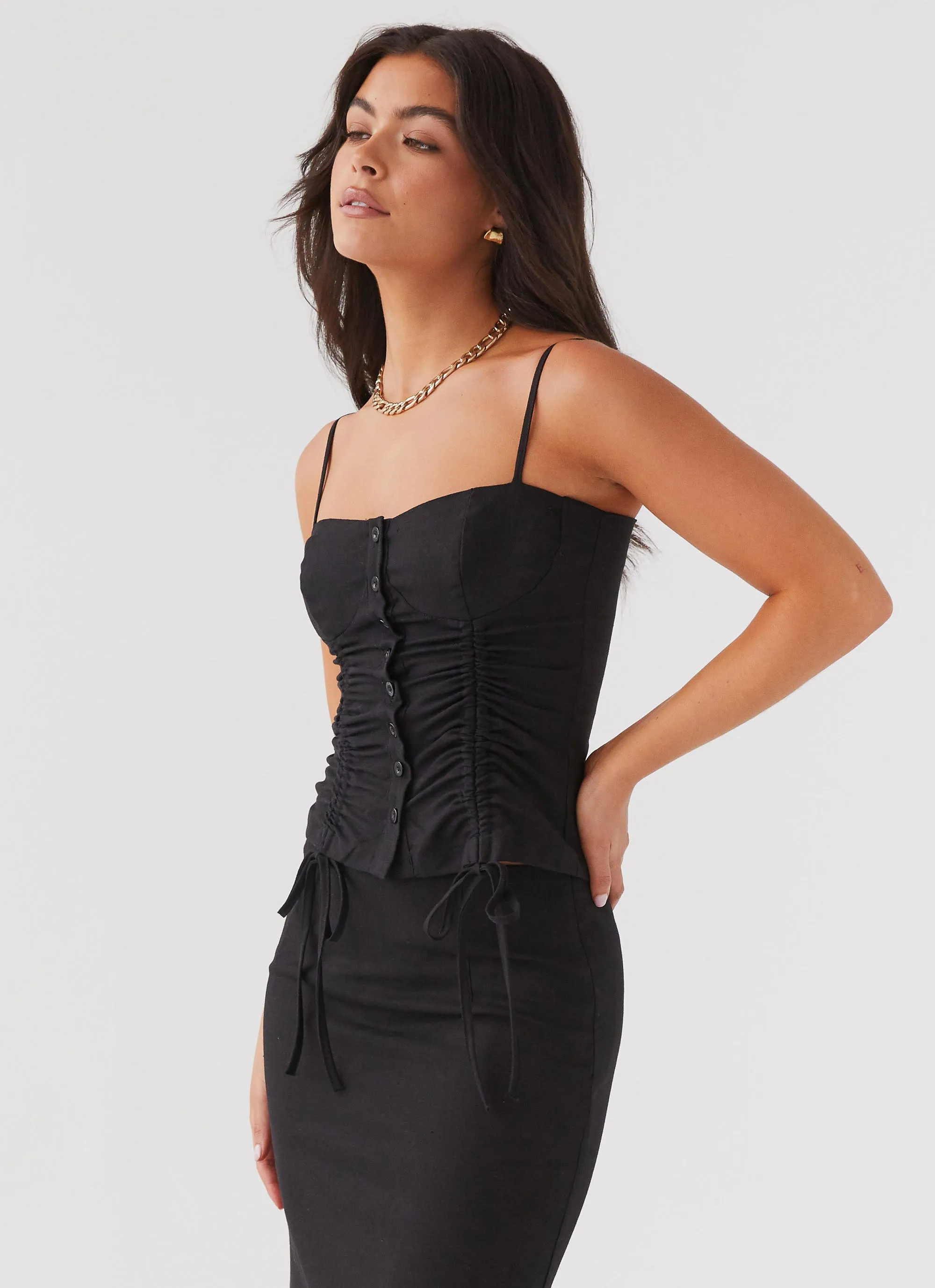 Ariana Linen Bustier Top - Black