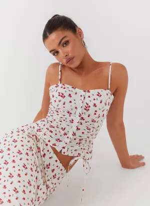 Ariana Linen Bustier Top - Poppy Floral