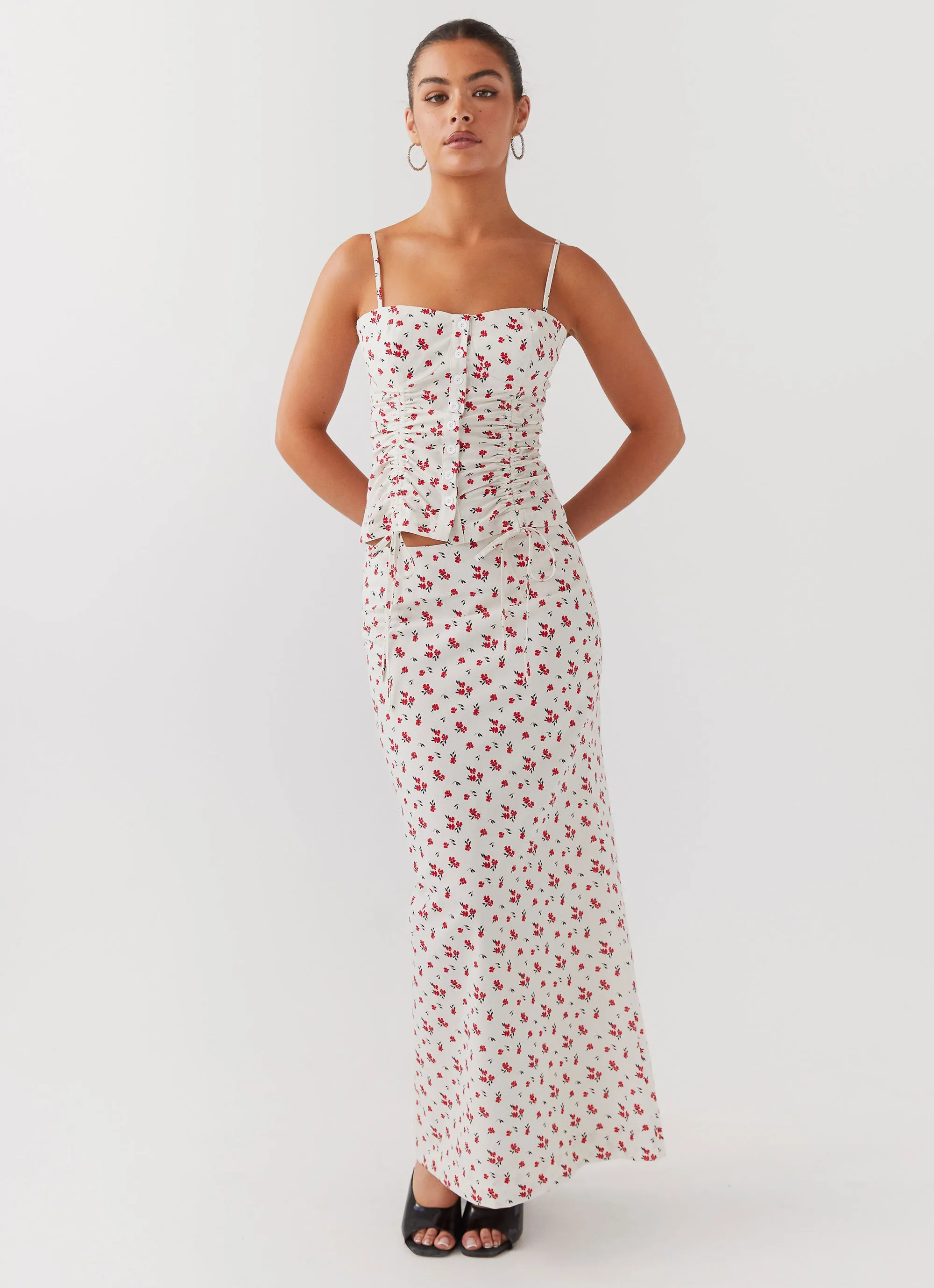 Ariana Linen Bustier Top - Poppy Floral