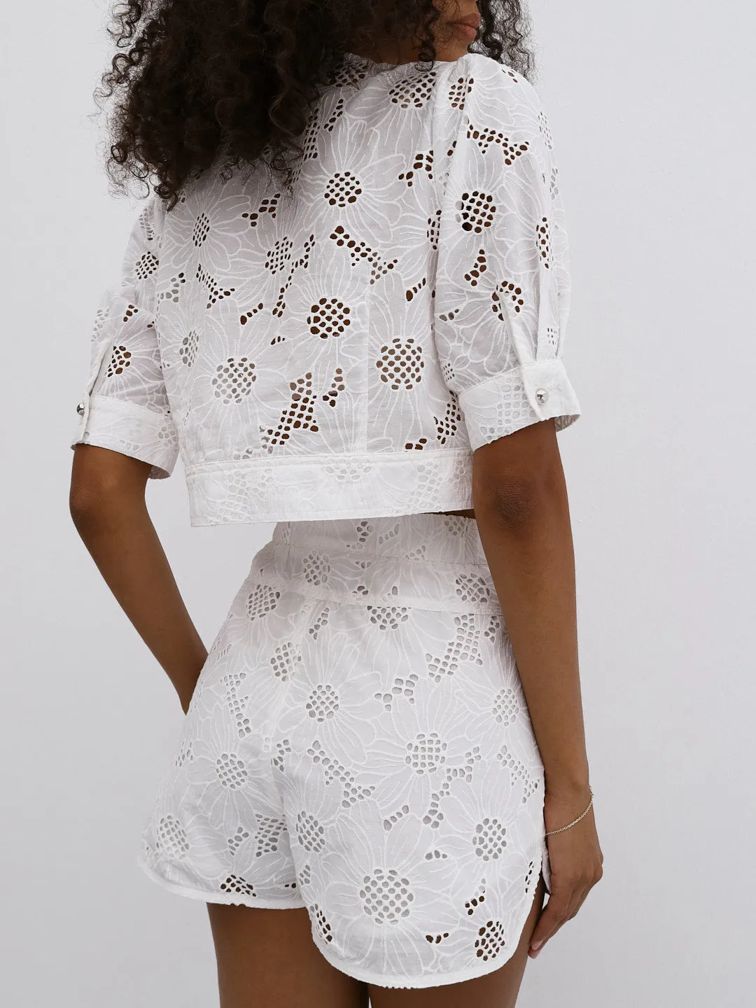 Astoria Embroidered Button Through Top | White