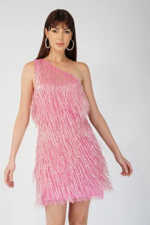 Athena Embellished Pink Fringe Mini Dress