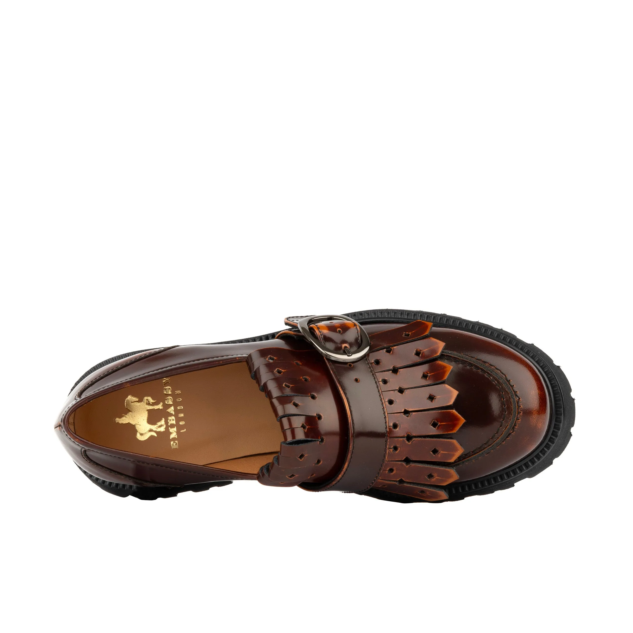 Ava - Brown - Women's leather chunky platform loafer with tassel and bar