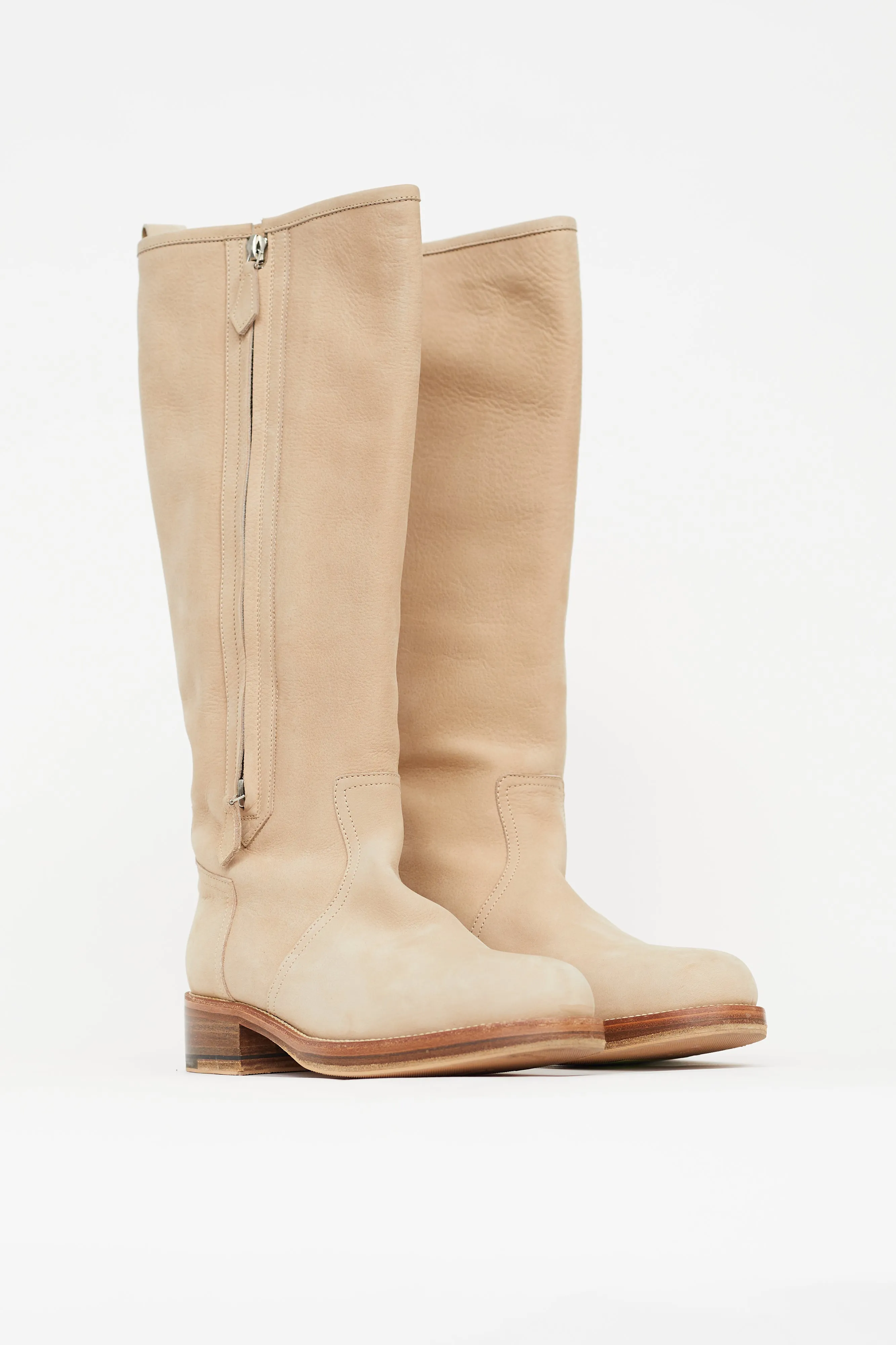 Beige Suede Riding Knee High Boot