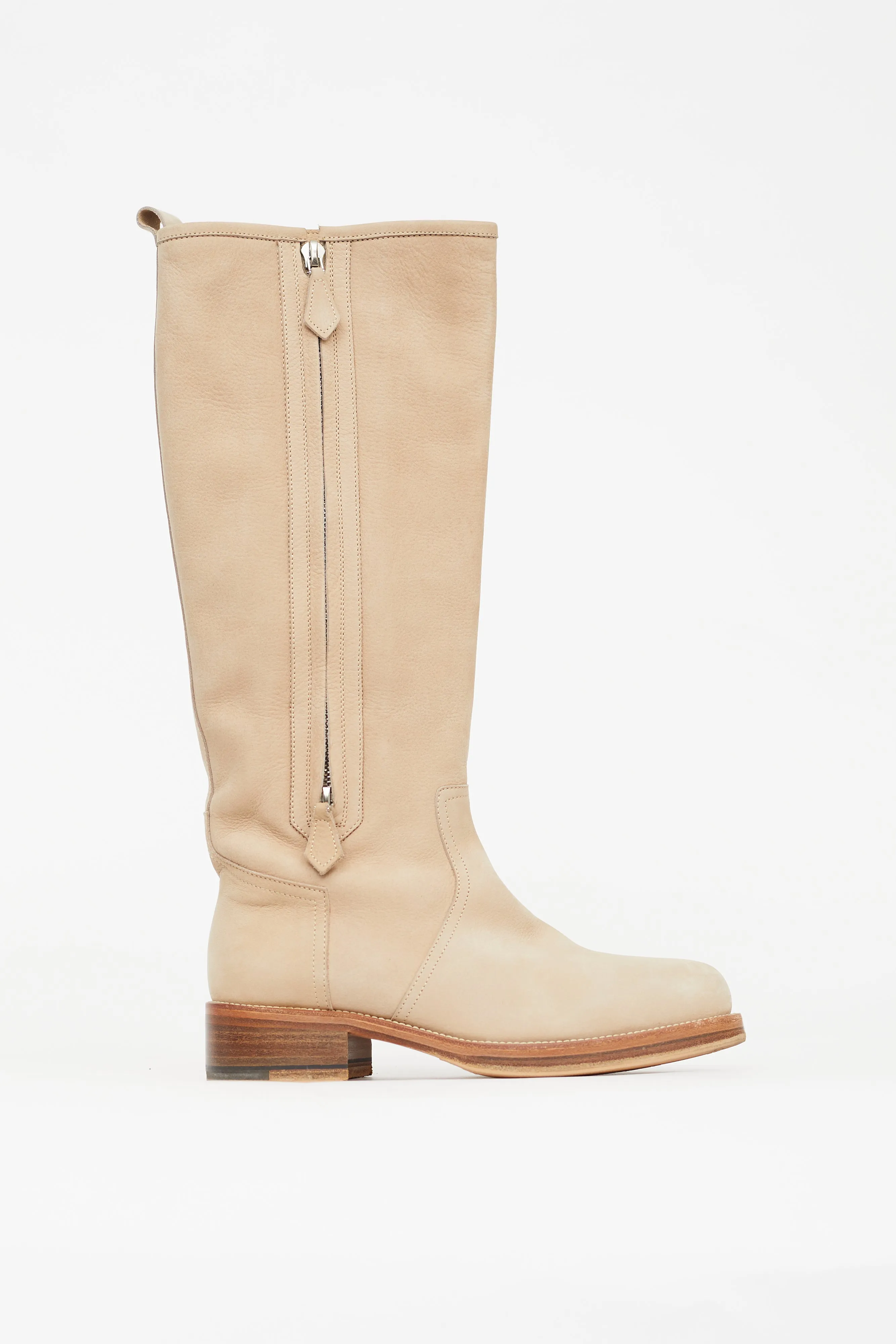 Beige Suede Riding Knee High Boot