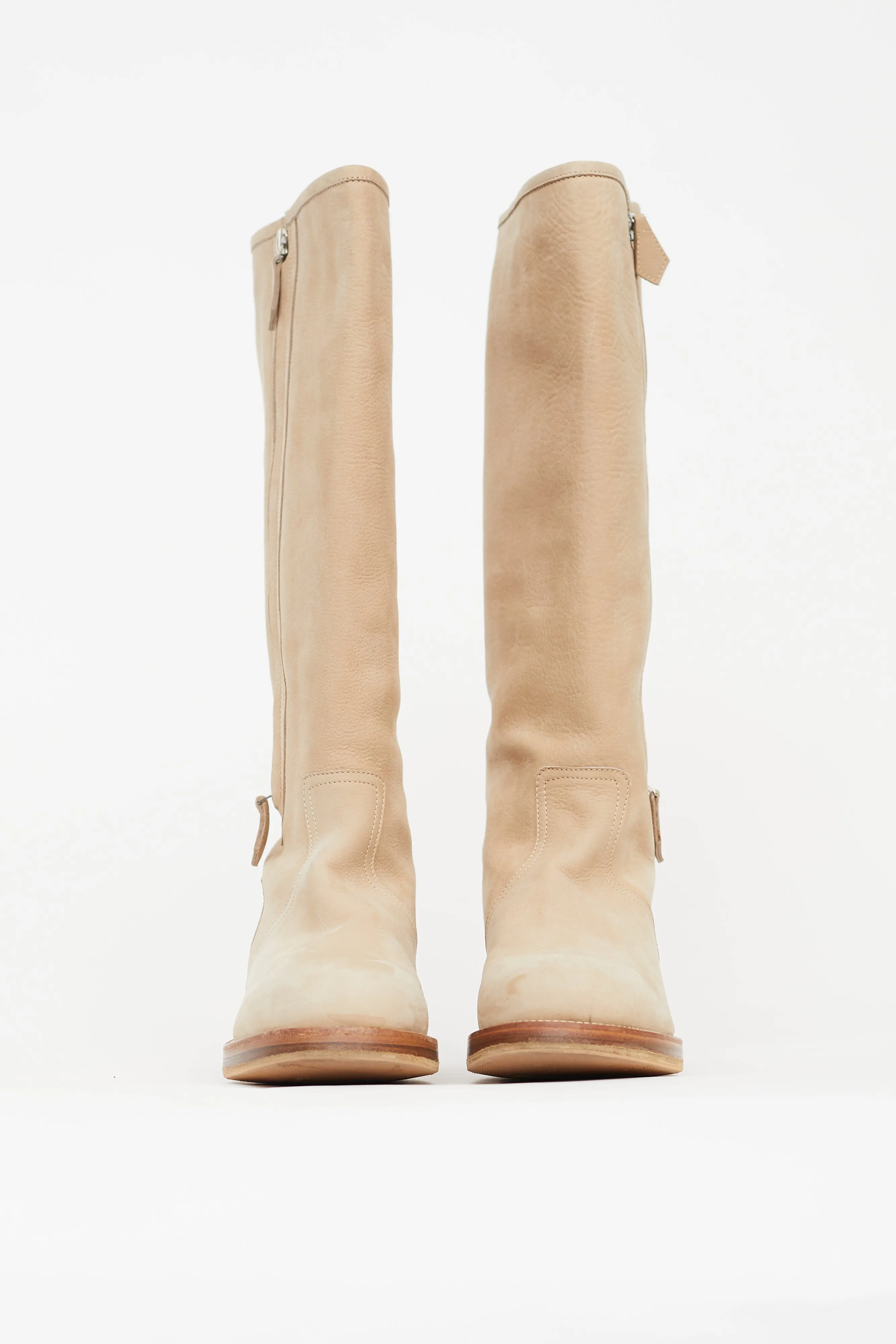 Beige Suede Riding Knee High Boot