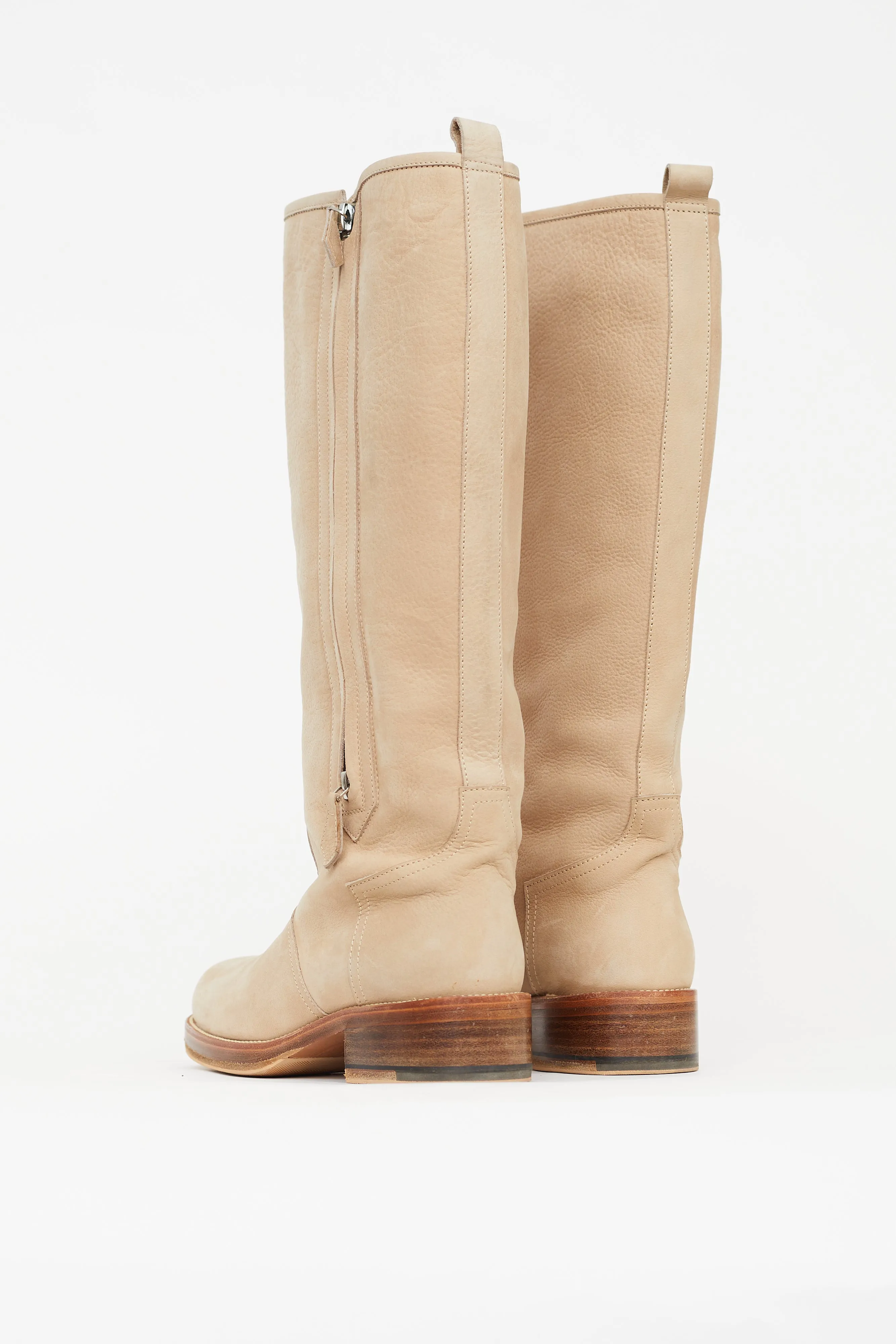 Beige Suede Riding Knee High Boot