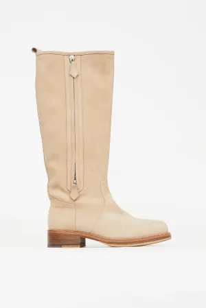 Beige Suede Riding Knee High Boot