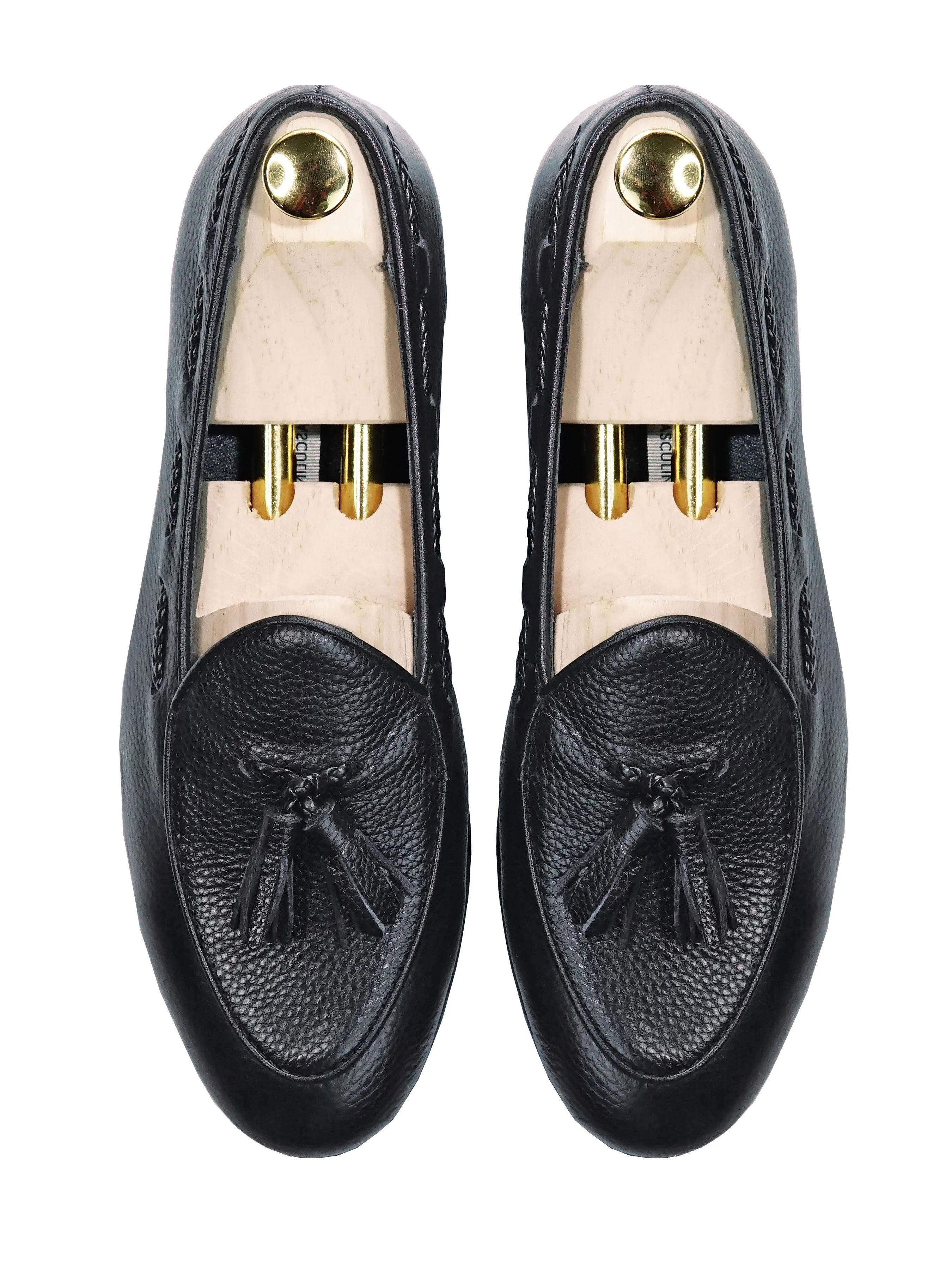 Belgian Loafer With Tassel - Black Pebble Grain Leather