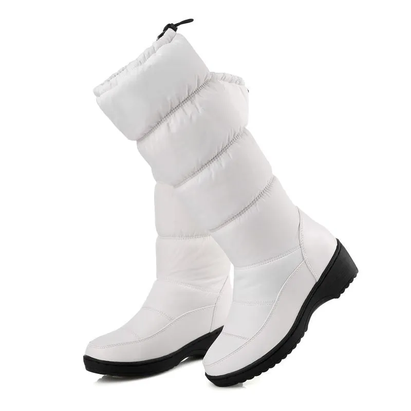 Below Knee High Round Toe Soft PU Leather Snow Boots