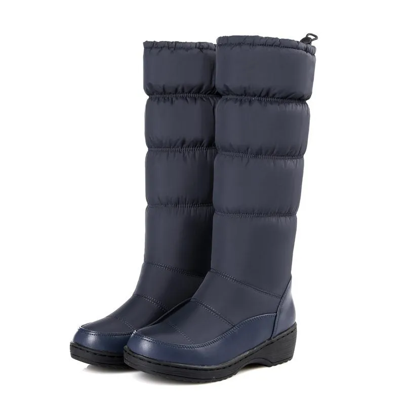 Below Knee High Round Toe Soft PU Leather Snow Boots