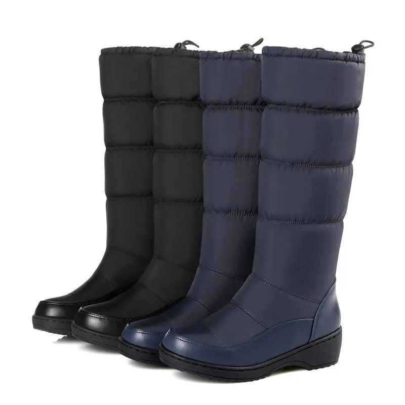 Below Knee High Round Toe Soft PU Leather Snow Boots