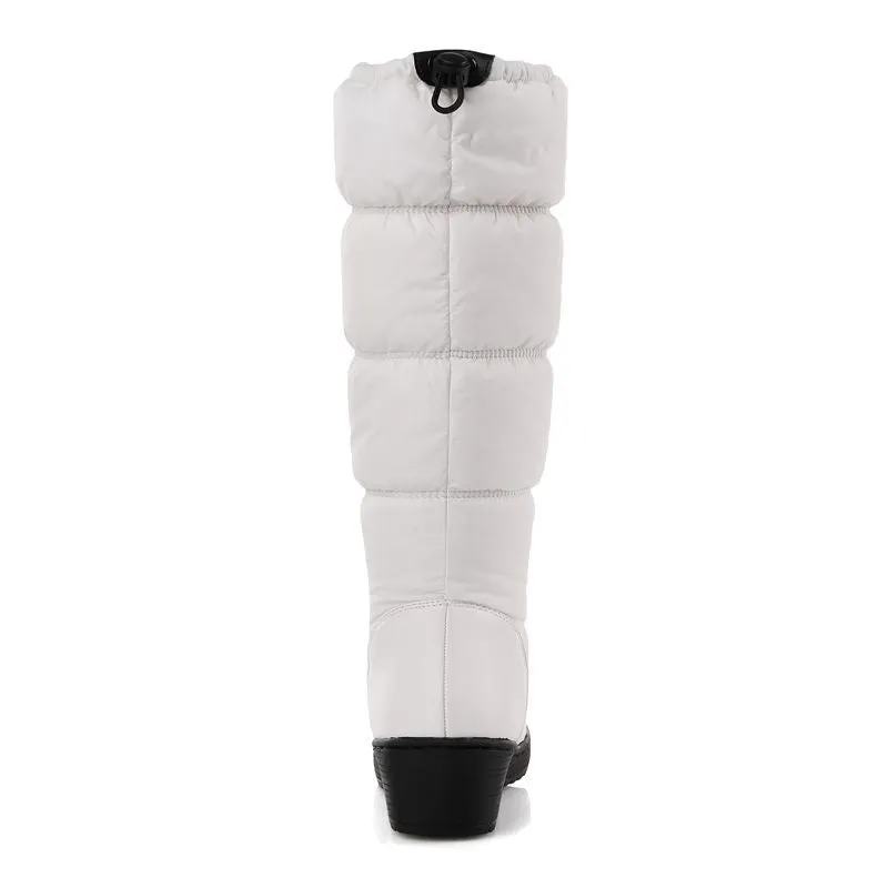 Below Knee High Round Toe Soft PU Leather Snow Boots