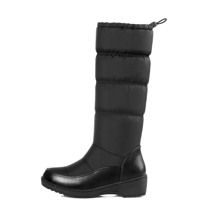 Below Knee High Round Toe Soft PU Leather Snow Boots