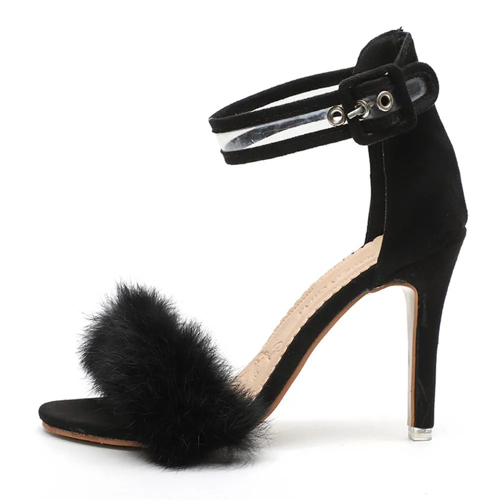 Big Size Attached Fur High Heels