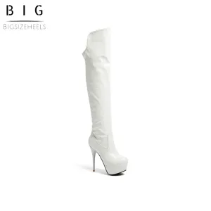 Bigsizeheels Waterproof covered knee-high heel boots - White