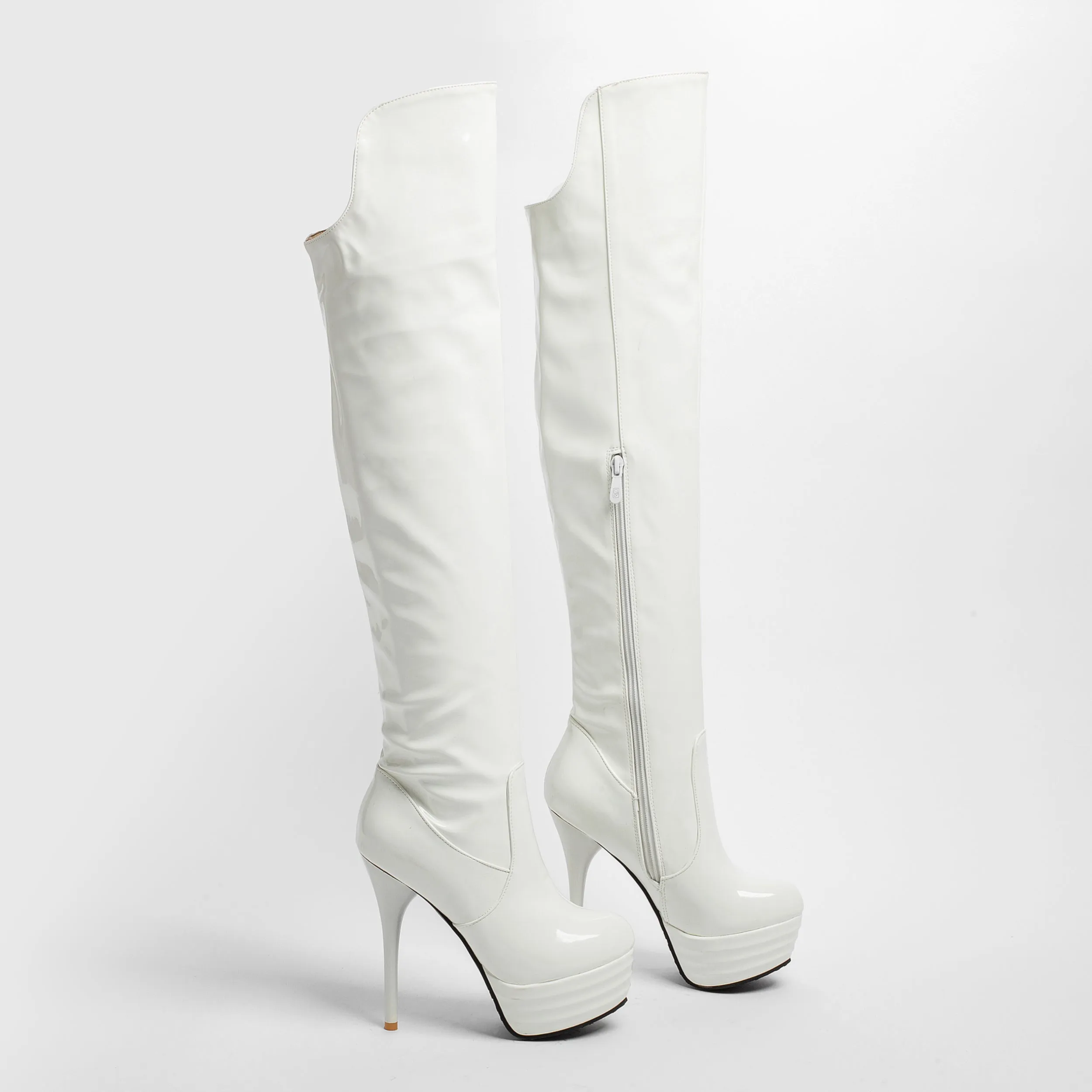 Bigsizeheels Waterproof covered knee-high heel boots - White